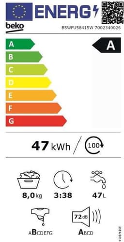 Beko B5WFU58415W wasmachine Voorlader 8 kg 1400 RPM Wit — thumbnail 5