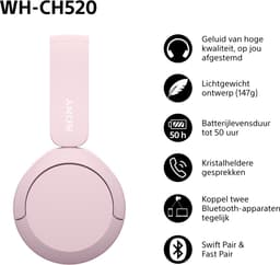 Sony WH-CH520 - Draadloze on-ear koptelefoon - Roze — thumbnail 4