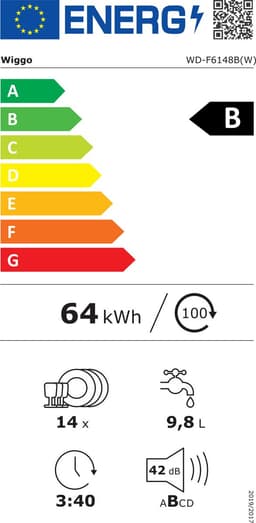 Wiggo WD-F6148B(W) - Vrijstaande Vaatwasser - 60cm - 14 Couverts - 6 wasprogramma's - Energielabel B - 5 jaar garantie - Wit — thumbnail 2
