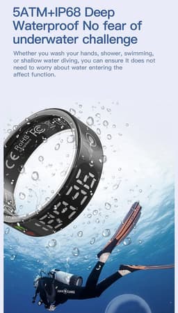 WizBay Premium Select® Smart Ring LED Dark Grey Zilver - Maat 9 - Hartslag Slaap Zuurstof - Gesture - Multi Sport Modi — thumbnail 9