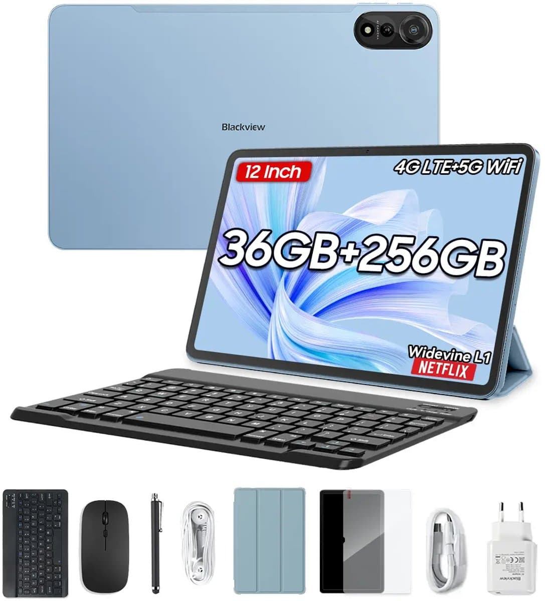 Blackview MEGA 2 Tablet Sets - Android 15 - 4G LTE+WiFi - 12 Inch - 36GB RAM - 256GB - Widevine L1 - 9000mAh - Blauw — afbeelding 1