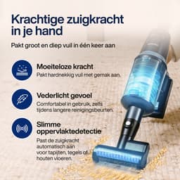 Samako Steelstofzuiger Draadloos - 450W - Kruimeldief - 4 Opzetstukken - Stofzuiger 32kPa zuigkracht - Zonder zak op accu - CleanDetect — thumbnail 3