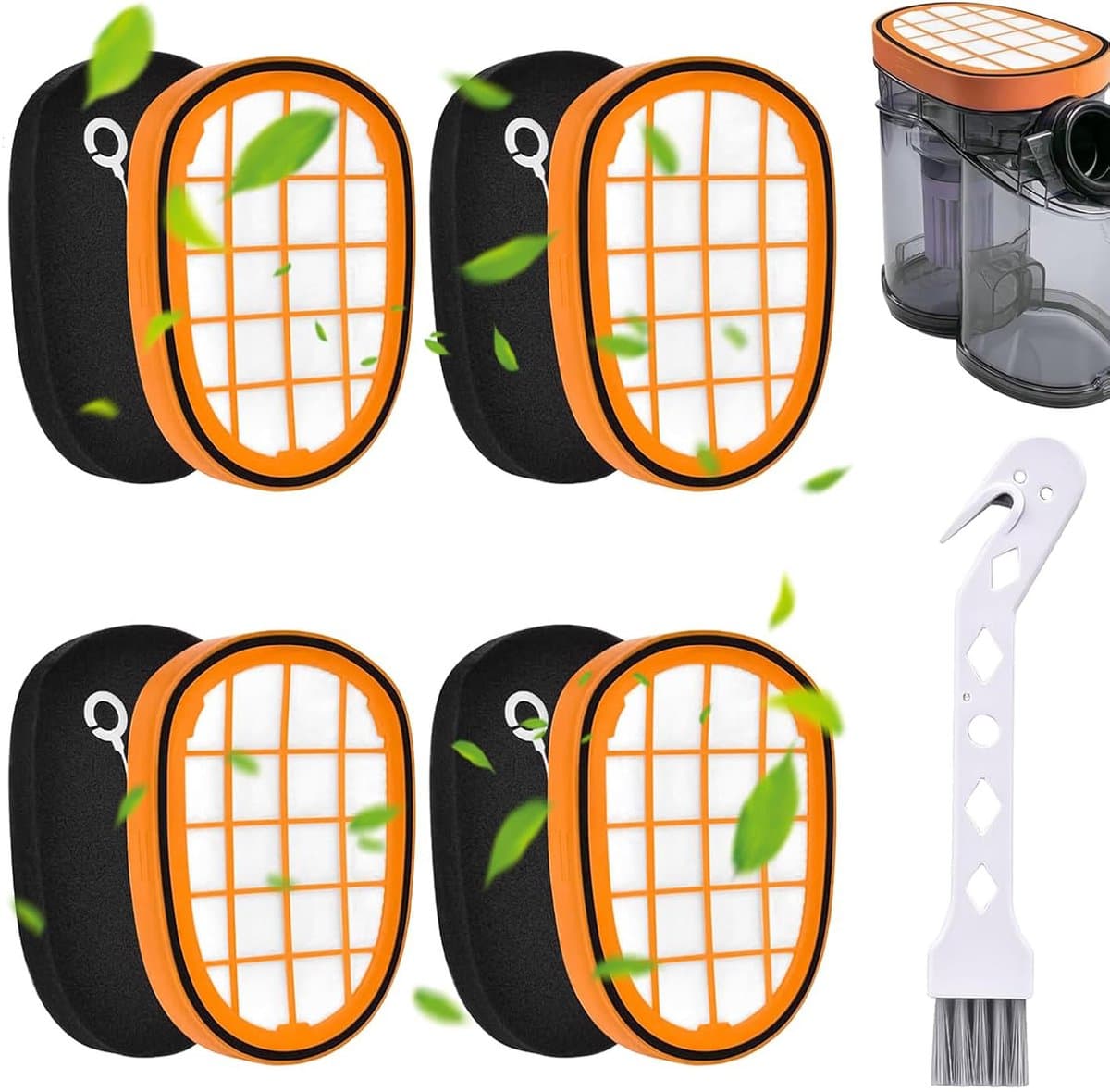 SOLLBRY® - 4 x Filter Geschikt Voor Philips Speedpro Max Aqua 7000 En 8000 Serie - FC5005/01, CP1100/01, CP0663/01 Vervanging Schuimrubber - Steelstofzuiger - Geschikt voor Philips Speedpro Max Schuimfilter - Met Reinigingsborstel — afbeelding 1