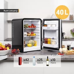 TZS First Austria Mini koelkast - Minibar - 40 liter - Vrijstaand - Volledig stil 22dB - Retro - Zwart — thumbnail 5