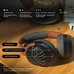 PowerLocus Boom - Koptelefoon Bluetooth - 60 uur batterijduur – Over Ear Koptelefoon Draadloos – 4 EQ-modi - Met Microfoon - Oranje/Grijs — thumbnail 6