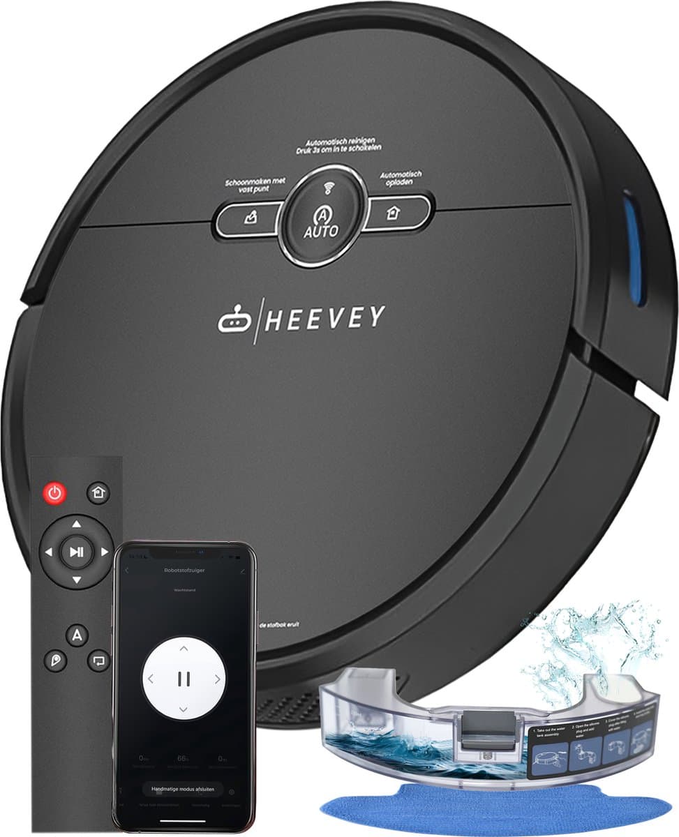 Heevey Robotstofzuiger met dweilfunctie - Automatisch oplaadstation - Dweilrobot - Robotstofzuiger huisdieren — afbeelding 1
