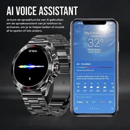 Royal Empire Amoled PRO Smartwatch - Smartwatch Heren - Stappenteller - Bloeddrukmeter - Hartslagmeter - Slaapmonitor - RVS en Leren bandje - Multisport - 46MM - Geschikt voor alle Smartphones - Kleur Zwart — thumbnail 12