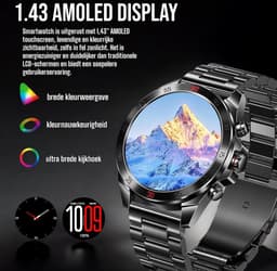Royal Empire Amoled PRO Smartwatch - Smartwatch Heren - Stappenteller - Bloeddrukmeter - Hartslagmeter - Slaapmonitor - RVS en Leren bandje - Multisport - 46MM - Geschikt voor alle Smartphones - Kleur Zwart — thumbnail 11