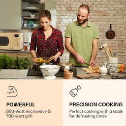 Klarstein Magnetron met Grill, 800 W, 20 Liter, 3-in-1 RVS Crème, Met Ontdooien en Pizzafunctie, Draaiplateau, Compact - voor Keuken - Bruin - Microwave Combimagnetron Microgolfoven Microwave Oven — thumbnail 6