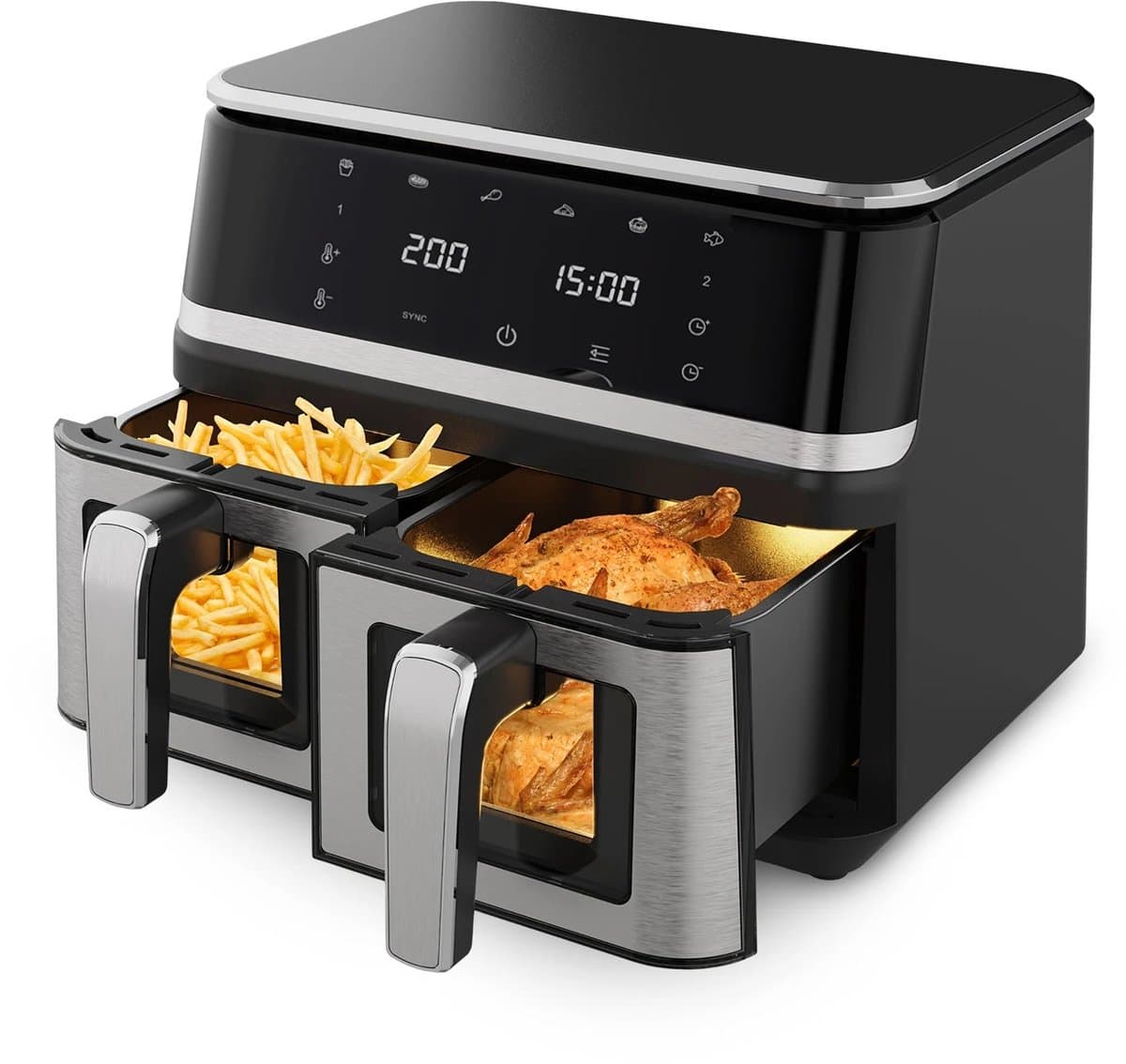 Seth Select XXL Airfryer 9 Liter – 2000W – Dubbele Luchtfriteuse met Kijkvenster – 12 Programma’s - Zwart — afbeelding 1