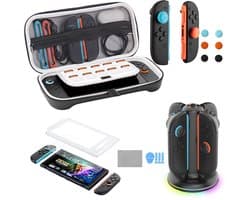 PlayCool Nintendo Switch 2 Accessoirebundel – Complete Reisset met Draagtas, RGB Oplaadstation voor Joy-Cons & Screenprotector met Installatietray