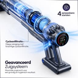 Chesto T1 Steelstofzuiger Draadloos 400W – 35.000 Pa – Ultralicht – LED-zuigmond – 3 Opzetstukken — thumbnail 3