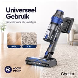 Chesto T1 Steelstofzuiger Draadloos 400W – 35.000 Pa – Ultralicht – LED-zuigmond – 3 Opzetstukken — thumbnail 5