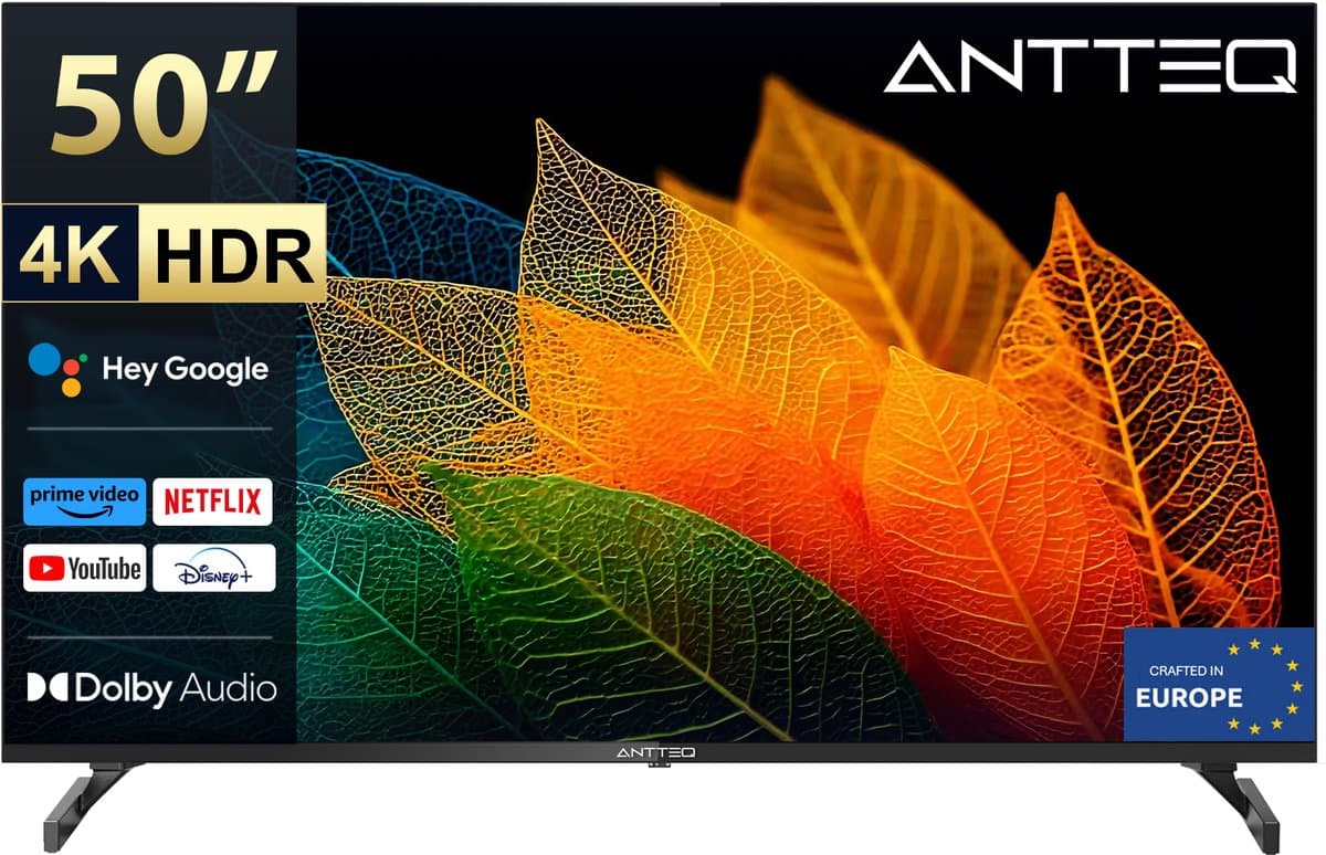 ANTTEQ S50-AU1.Q1 - 50 Inch (127 cm) Smart TV - 4K UHD LED - Android TV - Frameless Design - HDR - Google Assistant & Chromecast — afbeelding 1