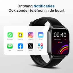 KIMO DIRECT Aurel Smartwatch - Smartwatch Dames & Heren - Stappenteller - Hartslagmeter - Bloeddrukmeter - Smartwatches - Android & iOS - Zwart — thumbnail 2