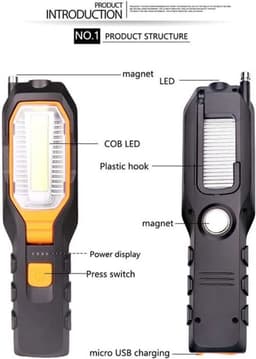 LED-werklamp met USB-oplaadhaak, 4 lichtstanden, 300 lumen. — thumbnail 2