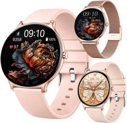 Smartwatch Dames - Bluetooth Bellen - 1.43'' AMOLED Ultra Clear Display - Ultradun Design - Hartslag, Slaap & SpO2 Monitor - Geschikt voor iPhone, Samsung & Android - 100+ Sportmodi - IP65 Spatwaterdicht – 2 Bandjes — thumbnail 3