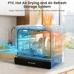 BLITZHOME Mini Vaatwasser – Draagbare Tafelvaatwasser met Touchbediening, 9 Programma's, 5,2L Tank, Droogfunctie, Startvertraging — thumbnail 3