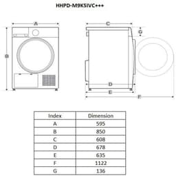 Heinner HHPD-M9K5IVC+++ Warmtepompdroger 9 kg – Inverter Motor – 10 Programma’s – Anti-kreuk – Trommelverlichting – LED Touch-display – Wit – 5 Jaar Garantie — thumbnail 6