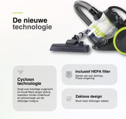 TurboTronic CV07 Stofzuiger zonder zak - Compact Design - Hoge Zuigkracht - Zakloze Stofzuiger - Zwart/Groen — thumbnail 8