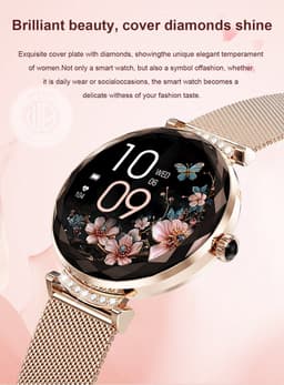 WizBay Premium Select® 1.19inch Smartwatch Dames Heren 1.19inch AMOLED - Android iOS - 14 Zirkonia in Band - Bellen - Magnetic Laden - O2 en Bloeddrukmeter - Sport Modi - Message - Slaap meter - Smartwatches - Zilveren Band - 1 Extra Roze TPU Band — thumbnail 8