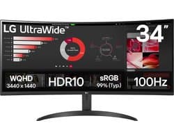 LG 34WR50QK-B - QHD Curved Ultrawide Monitor - 100hz - 34 inch