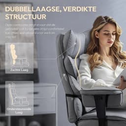 Dowinx Ergonomische Bureaustoel / Gamingstoel – Pocketveren Zitkussen – Dubbel gevoerde Rugleuning & Verstelbaar Lendenkussen – Met Armleuningen en Voetensteun – PU-leer – Grijs — thumbnail 6