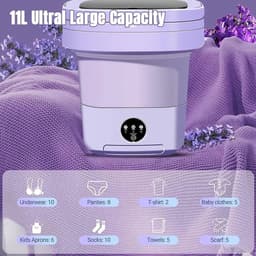 Allero Mini Wasmachine - Draagbare Wasmachine - Draagbare Droger - 2-in-1 - 11 Liter - Opvouwbaar - Paars - Zacht Geluidsniveau — thumbnail 2