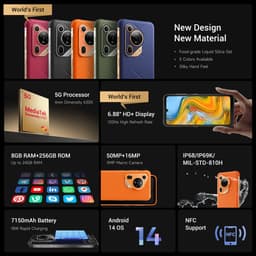 FOSSiBOT F112 Pro Robuuste Smartphone - Dual SIM 5G - 24 GB ROM - 256 GB ROM - 7150mAh - 6,88 inch HD+ IPS Scherm - IP68 Waterdicht Telefoon - GPS,NFC,Face ID,OTG - Oranje — thumbnail 10