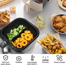 Luchtfriteuse Liner Siliconen met Verdeler, Vierkante Siliconen Luchtfriteuse Accessoires voor Ninja Speedi 5,7L / Cosori 5,5L/ Tefal/ Instant Vortex/ Philips Luchtfriteuse, 20,3 cm — thumbnail 5