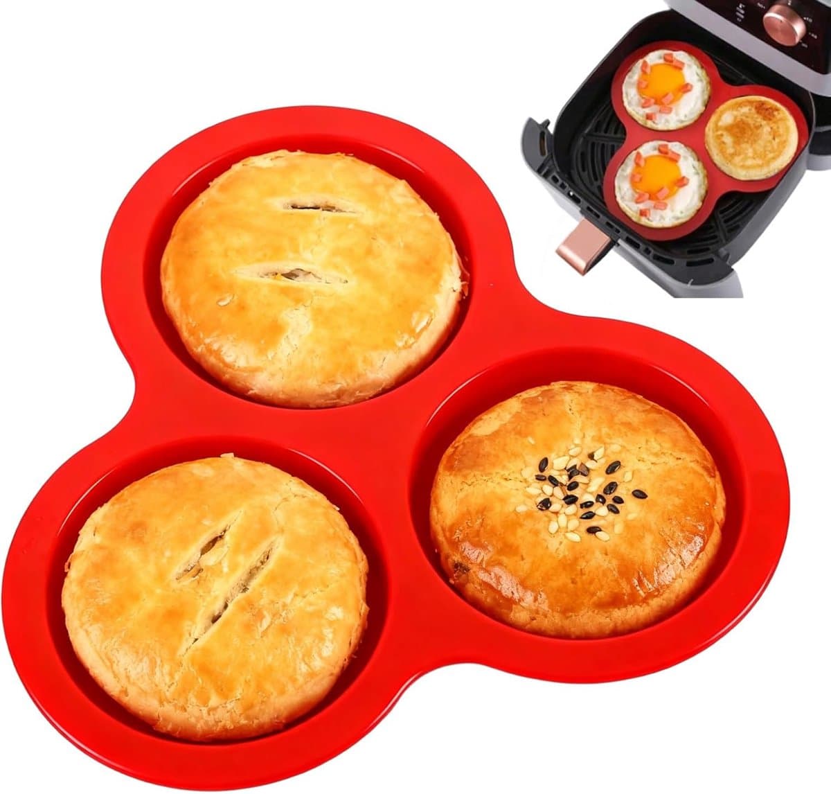 Siliconen cakevorm - Airfryer-eivorm - DIY ronde siliconen cakevorm - Antiaanbak siliconen - siliconen muffinvorm - Herbruikbare cakevorm - Gemakkelijk schoon te maken pan - Perfect voor ontbijtsandwiches, eierpannenkoeken en crêpes — afbeelding 1