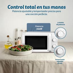 Magnetron 20 Liter 700W met 5 Vermogensstanden en Ontdooifunctie - Compacte Oven — thumbnail 6