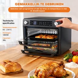 MAGICFOX Elektrische Oven -36L- XXL Airfryer Oven-Dubbele Lade -1800Watt - LED Display- 10 verschillende programma's-Vrijstaande ovens-Zwart — thumbnail 4