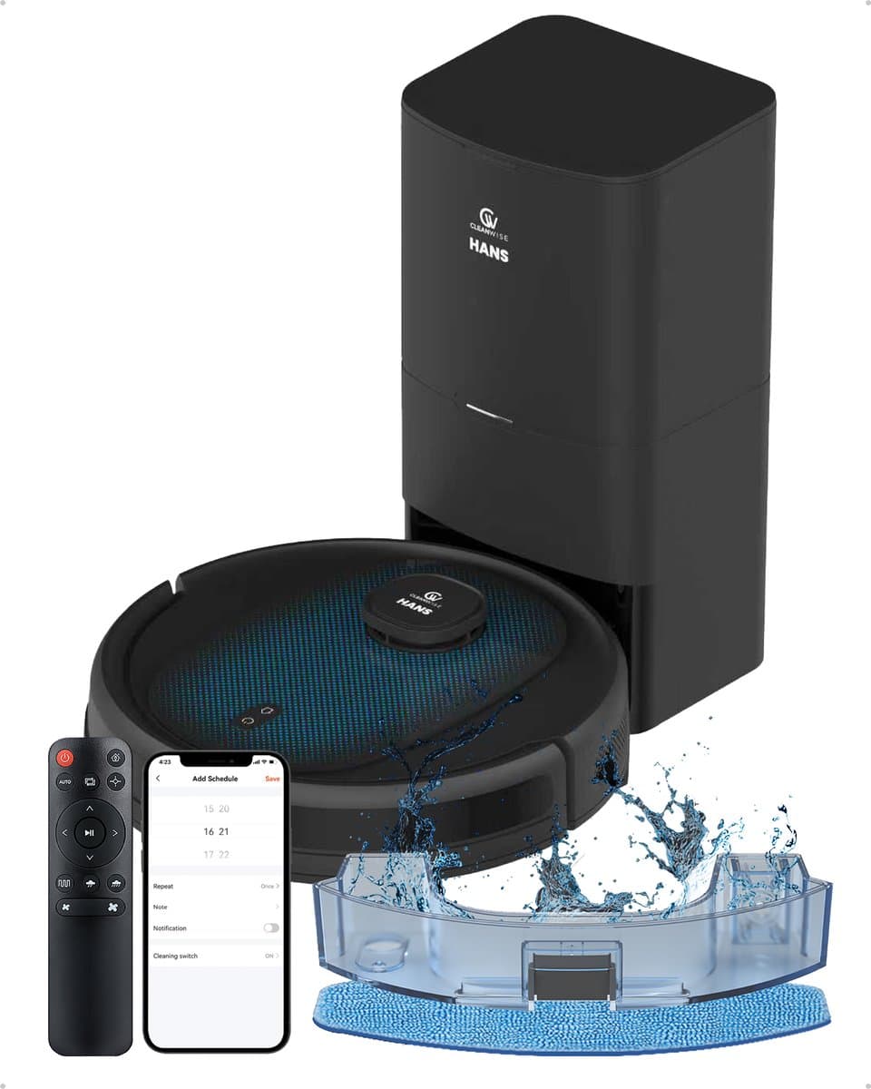CleanWise Hans Robotstofzuiger met Dweilfunctie & Automatisch Leegstation – 90 dagen handsfree – Nederlands Product – Dweilrobot – LiDAR Navigatie – 7000 Pa – HEPA 14 Filter – Tapijtherkenning – No-Go Zones – Voor Huisdierharen — afbeelding 1