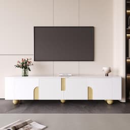TV Kast 180 cm Wit met 4 Deuren en Houten Poten - Modern Entertainment Meubel — thumbnail 1