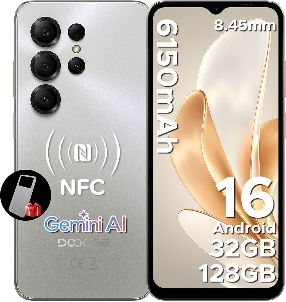 DOOGEE NOTE 56 X PRO - Smartphone - Android 16-32 GB RAM + 128 GB ROM / 2 TB TF - 6150 mAh - 8,45 mm ultraslank - 6,56 inch HD+ - 13 MP + 8 MP - NFC - Face ID - Gemini AI - GPS — afbeelding 1
