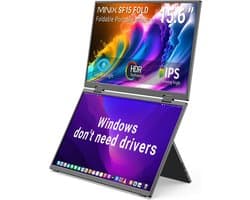 MINIX SF15 FOLD 15.6" Portable Monitor - Touchscreen - IPS Beeldscherm - Laag Blauw Licht - Inclusief Beschermhoes - Full HD - voor Laptops/Studie/Creatieve Projecten/Kantoorsamenwerking - Zwart