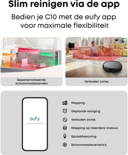 eufy Auto-Empty C10, slanke behuizing van 7,2 cm, tapijtreiniger, edge expansion borstel, automatisch legen, point laser en multi-infrarood navigatie — thumbnail 5