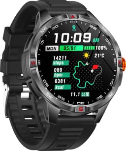 Knobbout 1.46” Sport Smartwatch met Extra Lange Batterijduur – 1000mAh - LED-zaklamp & kompas - AI Spraakassistent - Bluetooth Bellen - 100+ Sportmodi, IP68 Waterdicht -Zwart Silicone — thumbnail 3