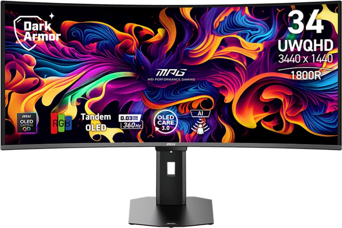 MSI MPG 341CQR QD-OLED X36 - Curved UWQHD Gaming Monitor - 360hz - 34 inch - USB-C PD 98W - DisplayHDR True Black 500 - OLED Care 3.0 — afbeelding 1