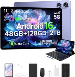 POCKAM P11 Pro - Tablet - 48 GB RAM (8+40 GB) + 128 GB ROM (2 TB/TF) - 11 inch FHD+ 90 Hz - Android 16 - 8800 mAh/18 W - T7250 - Dubbele luidsprekers - Gemini AI - Face ID - Widevine L1 - Complete accessoirebundel met toetsenbord en stylus - Paars — thumbnail 1