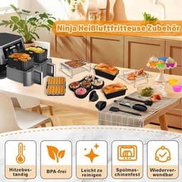 Ninja Heteluchtfriteuse Accessoires - Airfryer Accessoires Gescht voor Ninja Foodi Max Dual Zone AF400EU AF451EU 9,5L, Siliconenvorm Heteluchtfriteuse voor Russell Hobbs 2 Kamers 9L — thumbnail 2