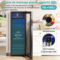 OKWISH Mini Koelkast – Stil En Energiezuinig – 128 L – Roestvrij Staal – Zwart – Met Vriesvak En Ledverlichting — thumbnail 10