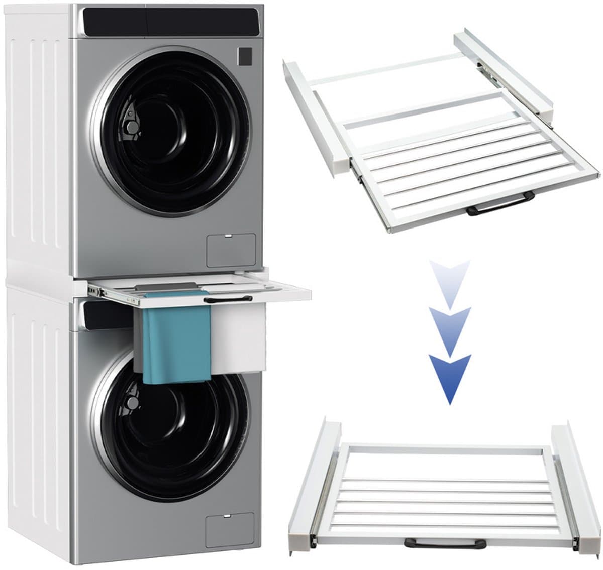 Stapelframe Wasmachine & Droger – Verstelbaar 54-73 cm – 100 kg Draagvermogen — afbeelding 1