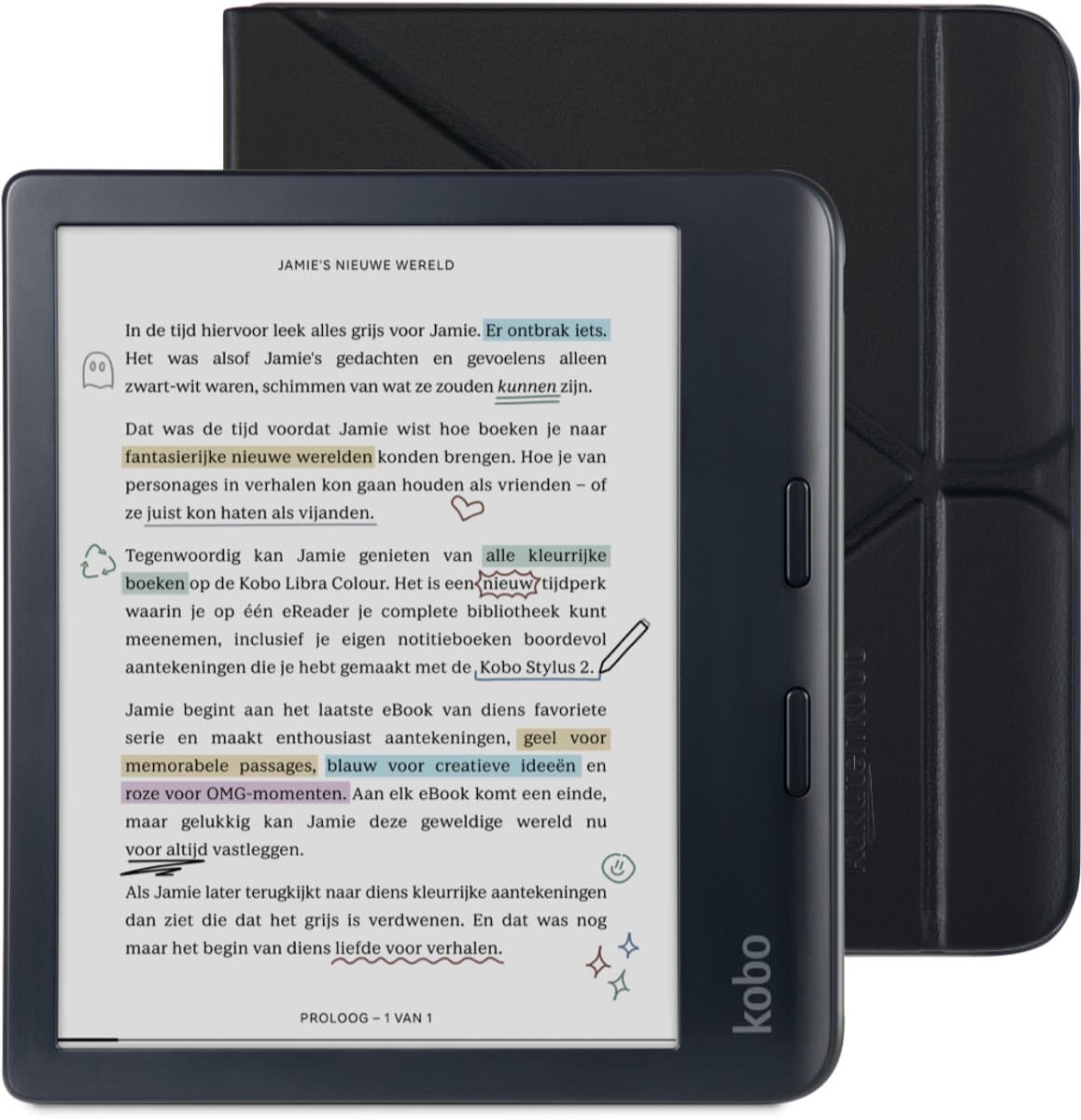 Kobo Libra Colour E-reader Zwart + Kobo SleepCover Hoes Zwart Bundel - 7 inch kleurenscherm - 32GB - Luisterboeken — afbeelding 1
