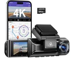 AZDome M770 Pro 1CH 4K Wifi Gps dashcam voor auto - 4K + FullHD resolutie - Night vision - Parkeerbeveiliging - 64gb Micro SD kaart - 3,0 inch LCD scherm - 170 + 140 graden kijkhoek - Nachtzicht