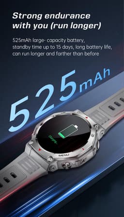 Knobbout 1.43” AMOLED Smartwatch – 466×466 HD Scherm – 5ATM Waterdicht (tot 50m) – LED Zaklamp + UV-Licht + SOS Noodflits – Bluetooth Bellen – 525mAh Lange Batterijduur – Outdoor & Sporthorloge voor Android/iOS-Grijs — thumbnail 11