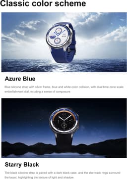Knobbout 1.43 inch AMOLED-scherm met 3D-ontwerp Smartwatch - Slimme opnamefunctie- 4 GB interne opslag - MP4-video-ondersteuning - Nieuwste ATS3085S Gen 2-chipset - Ingebouwde kompasfunctie - Zwart staal+ zwart lederen + blauwe siliconen horlogeban — thumbnail 14
