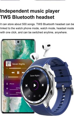 Knobbout 1.43 inch AMOLED-scherm met 3D-ontwerp Smartwatch - Slimme opnamefunctie- 4 GB interne opslag - MP4-video-ondersteuning - Nieuwste ATS3085S Gen 2-chipset - Ingebouwde kompasfunctie - Zwart lederen + siliconen horlogeban — thumbnail 13