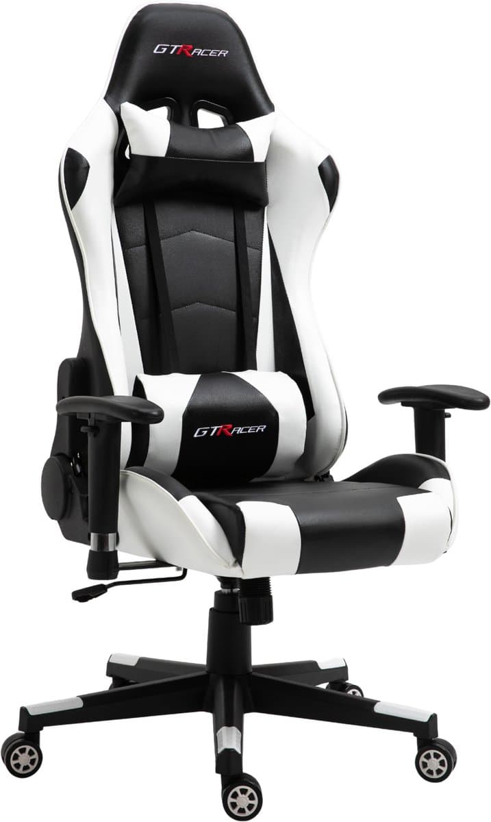 GTRacer Pro - Game Stoel - Gaming Stoel - Ergonomische Bureaustoel - Gamestoel - Verstelbaar - Gaming Chair - Zwart / Wit — afbeelding 1